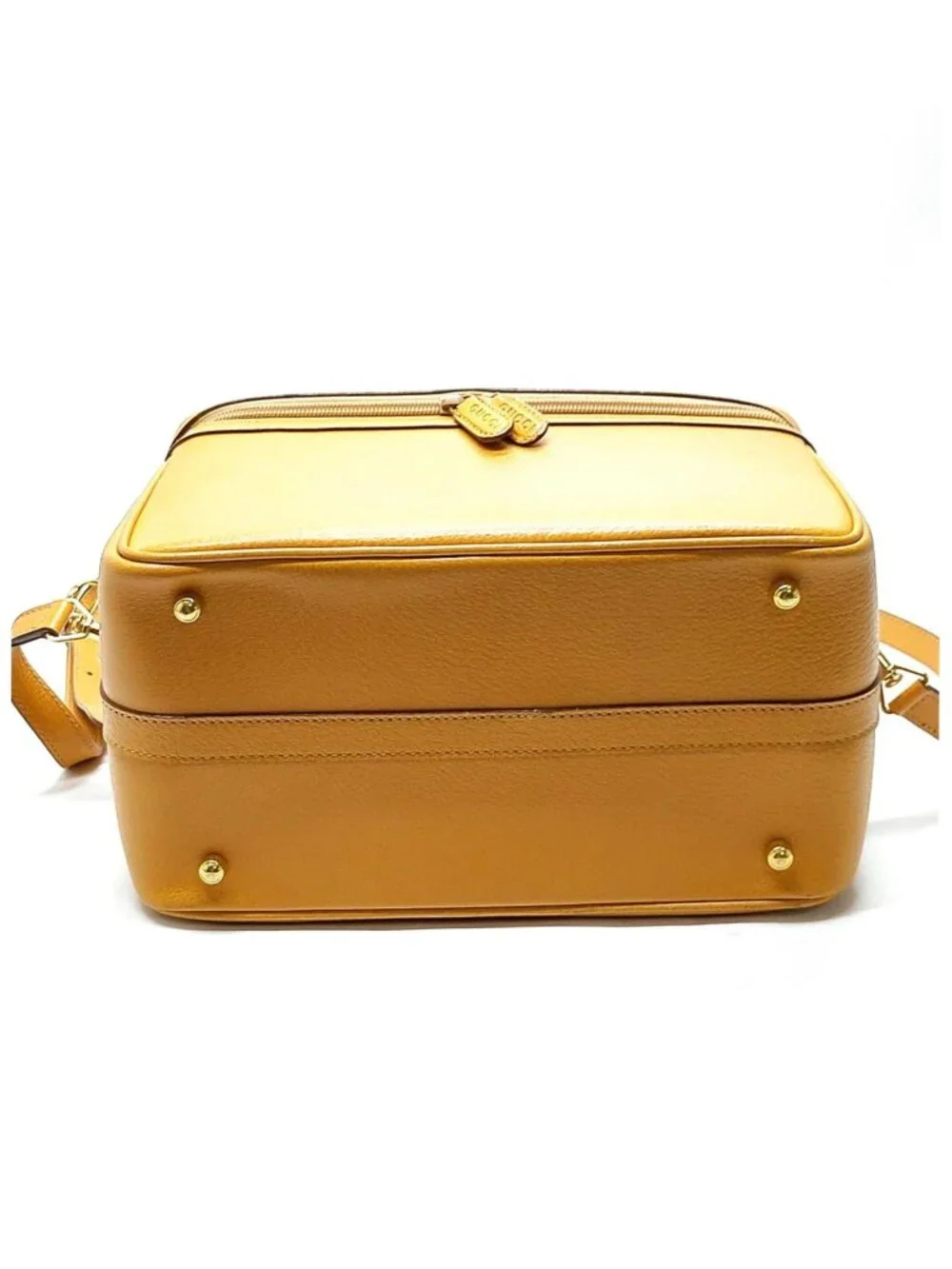 Authentic Vintage Gucci Bamboo Handle Gold Leather Vanity Case Shoulder Bag
